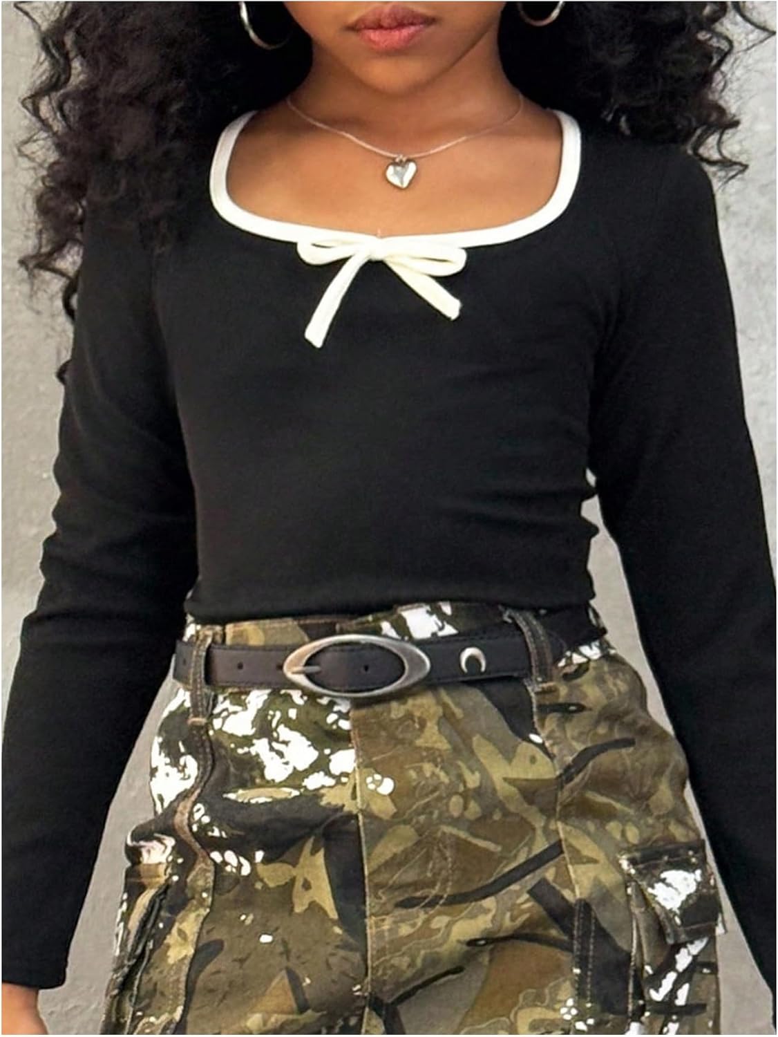 SOLY HUX Girl's Long Sleeve Fall Tops Square Neck Bowknot Fitted Tee Cute Tshirts - Image 2