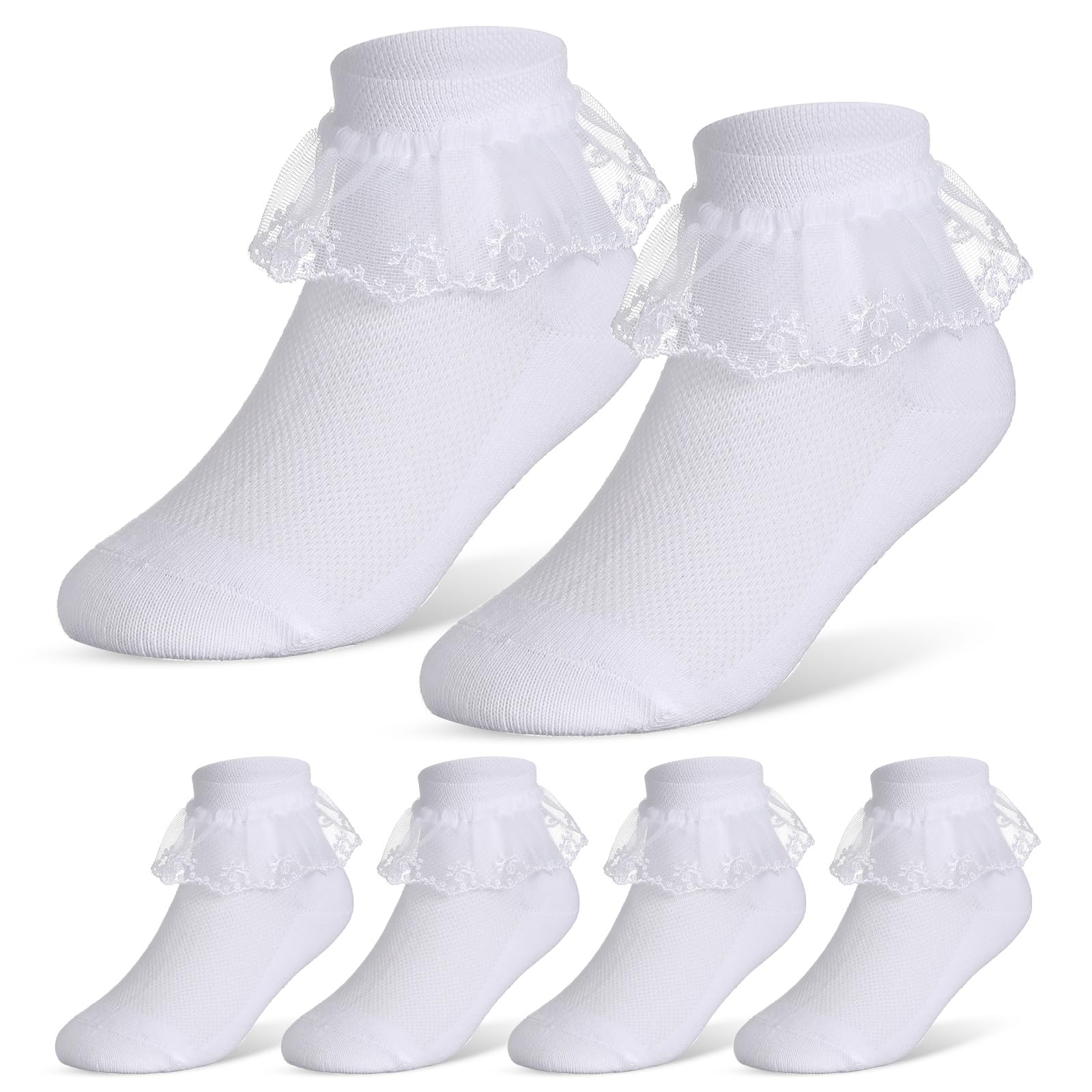 Geyoga 3 Pares Calcetines de Encaje Blanco con Volantes para Niñas Calcetines Escolares Sagrada Comunión