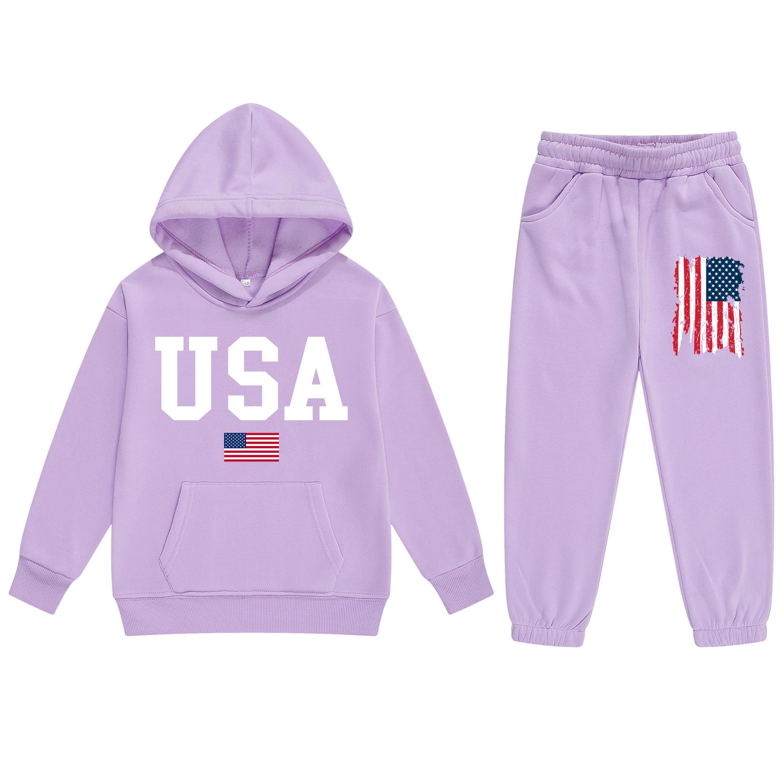 Vivimeng Boys USA Sweatshirt Suit Kid USA Hoodie Set American Flag Sweater Girls American Hooded Pullover Suit