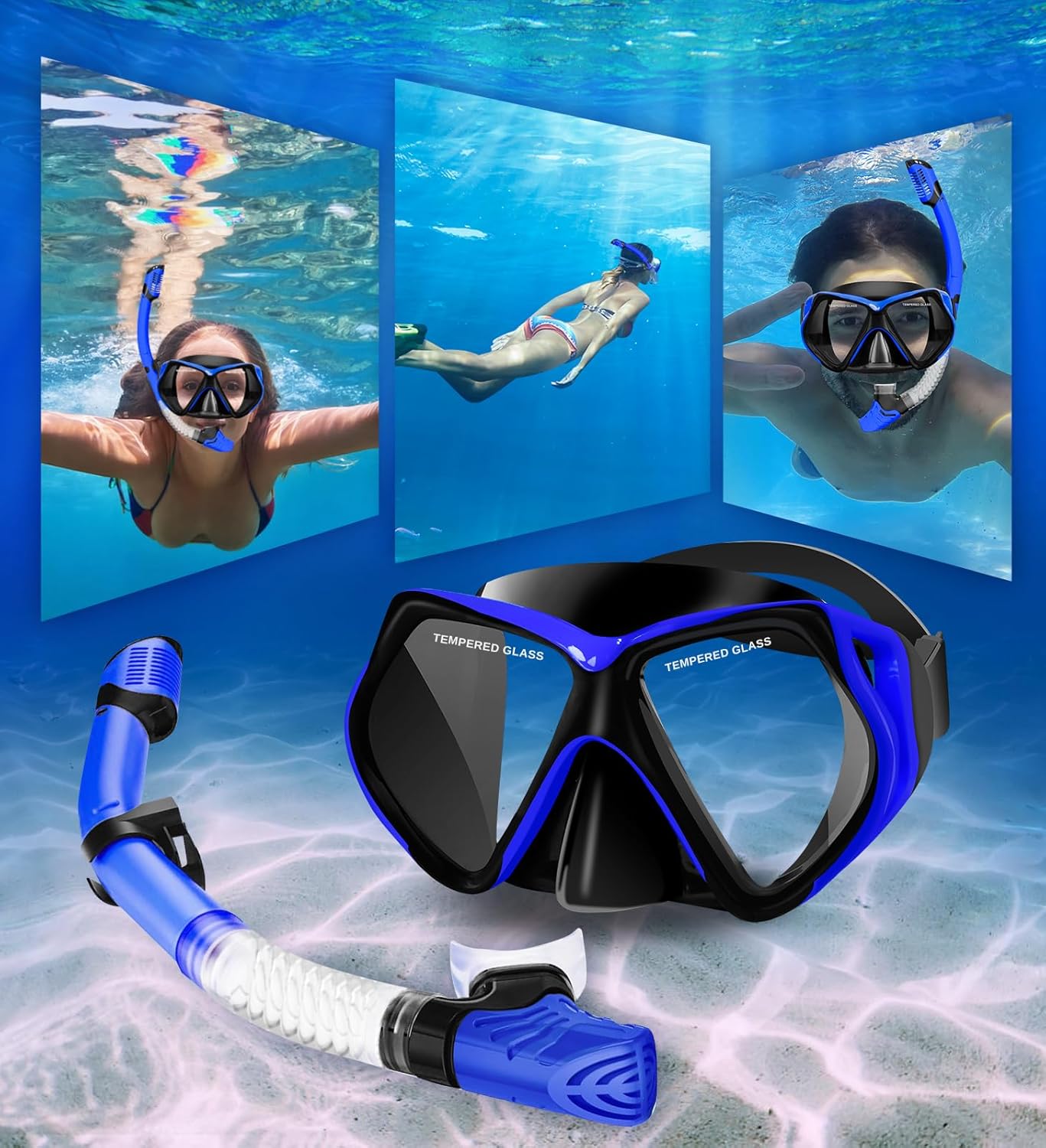 Snorkeling Gear for Adults Set & Dry Snorkel Set, 180° Panoramic Wide View Scuba Mask and Snorkel, Leak Proof Anti-Fog Swim Diving Mask for, Snorkeling, Swimming, Diving(Black Blue) - Image 6