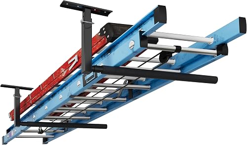 FLEXIMOUNTS GR6 Adjustable Overhead Garage Ceiling Rack with 35 Inch Extended Arms for Kayaks & Ladders FLEXIMOUNTS GR6 Adjustable Overhead Garage Ceiling Rack with 35 Inch Extended Arms for Kayaks & Ladders