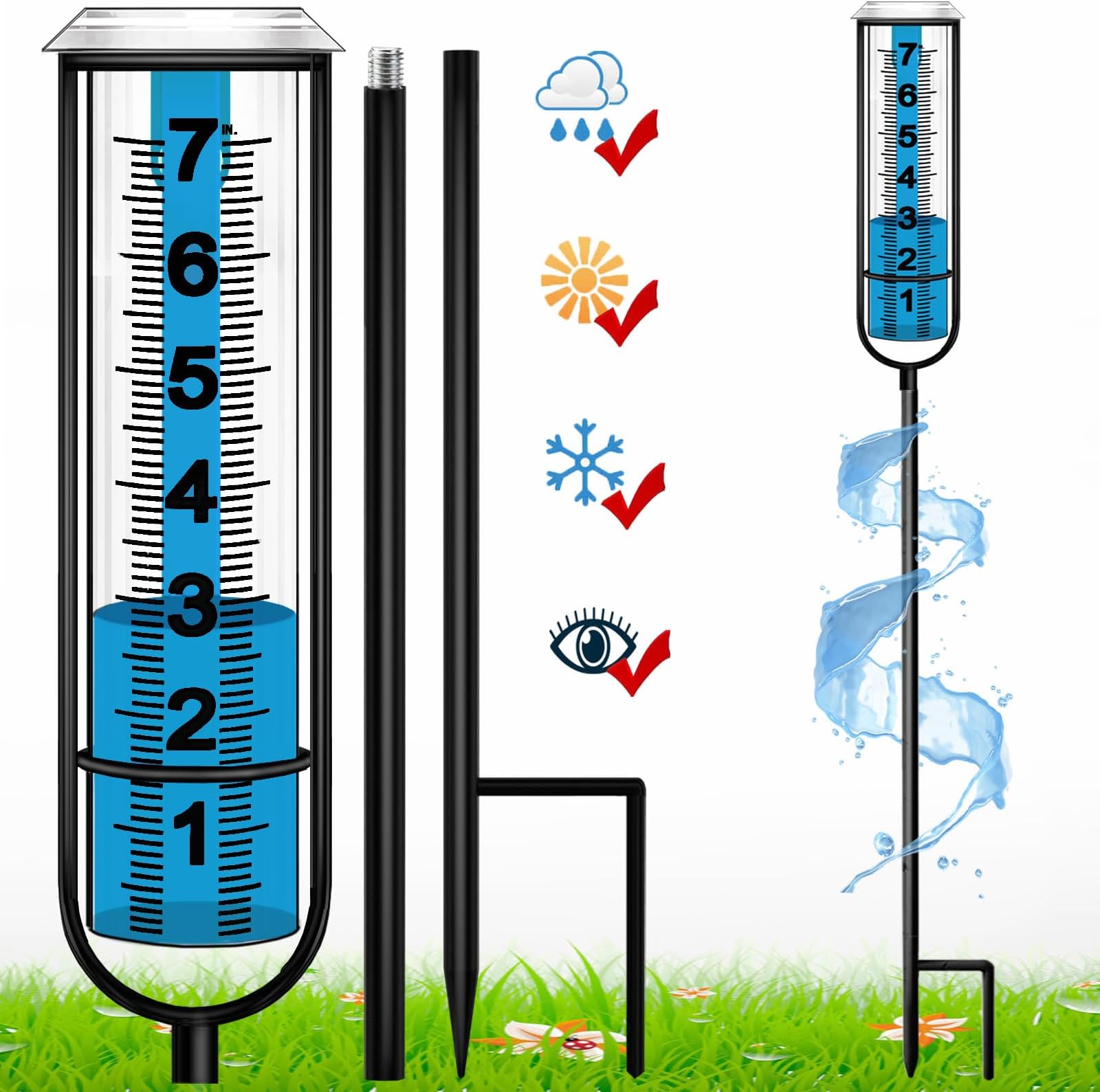 JMBay Rain Gauge, Freeze Proof rain Gauge Outdoor Best Rated, Rain gauges for Yard with Stake, Decorative rain Measure Gauge for Garden, Deck, Lawn with Large Numbers, Adjustable Height