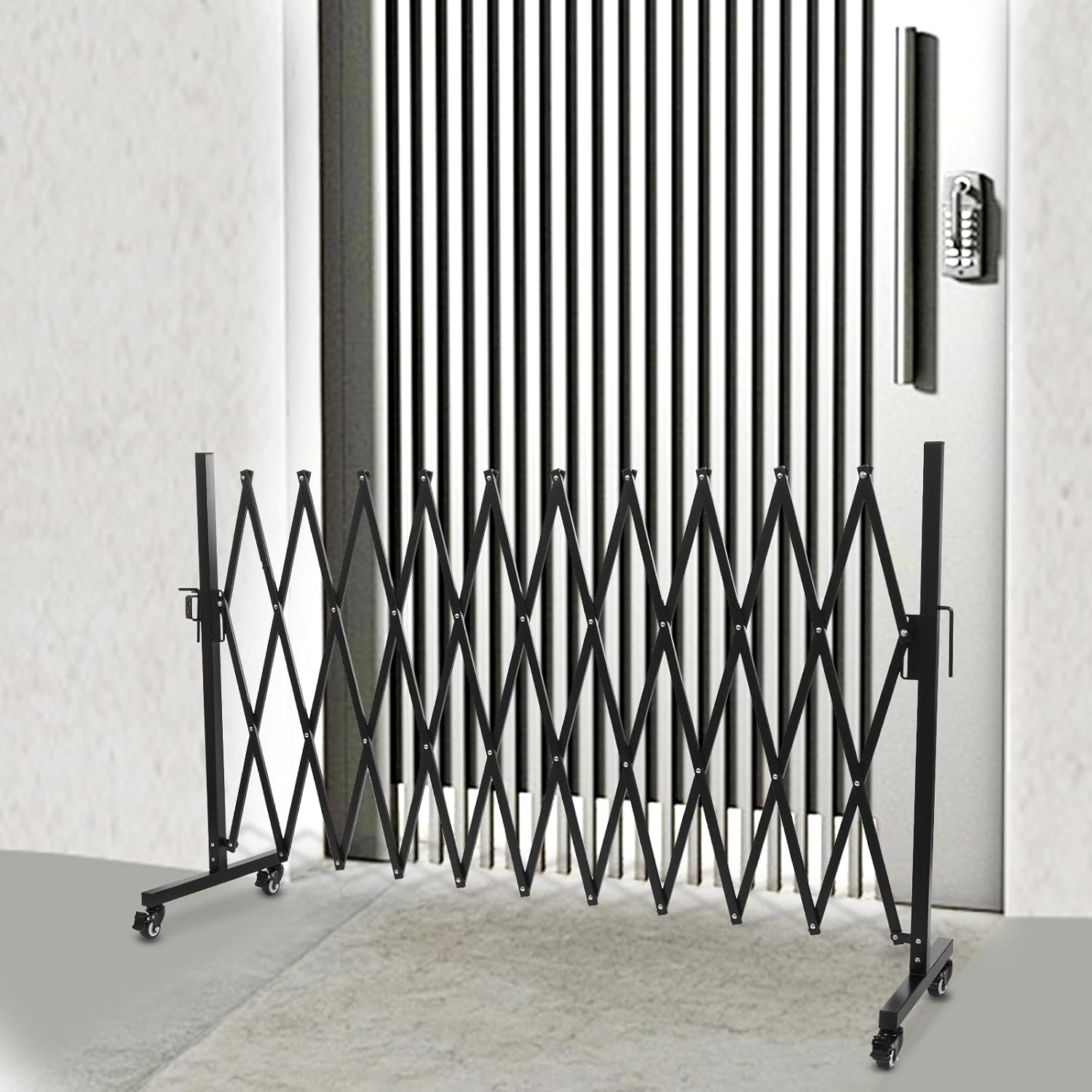 Safety Barrier Gate, Portable Safety Barrier, Expandable Barrier Gate, Flexible Fence Mobile Barrier Gate, Safety Barrier, for Construction Site Elevator Outdoor Road (Black, 130inch with Casters)