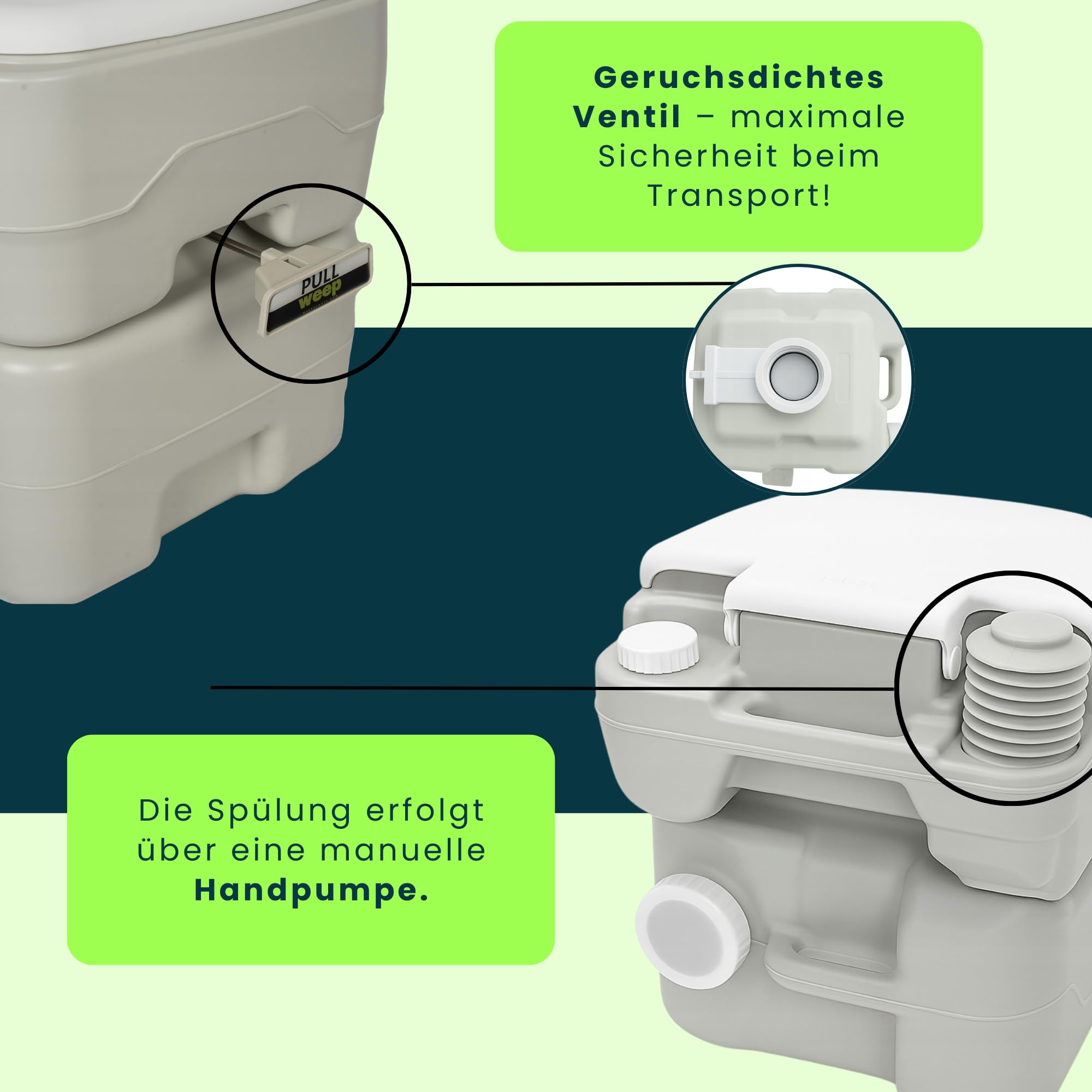 weep Campingtoilette 20L + 10L, Mobile Toilette, Tragbare Trenntoilette mit Kolbenpumpe - Trockentrenntoilette für Unterwegs Camping Garten, Leicht zu transportieren