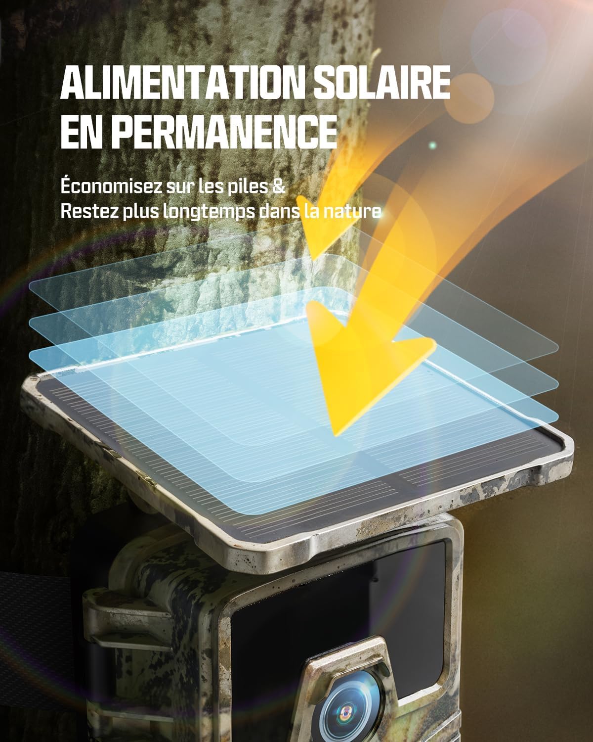 CEYOMUR Solaire Camera de Chasse, 4K 64MP 30fps WiFi 6 Caméra de Chasse | Carte SD 64GB, 0,1s Activée par Mouvement, IP66 Étanche Vision Nocturne, 5200mAh Batterie Rechargeable