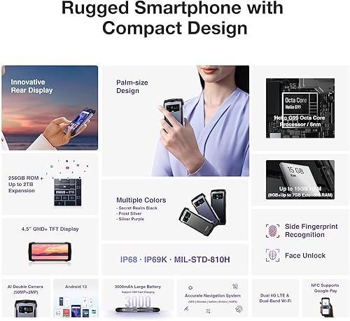 Miniatura 2 de DOOGEE Smini smartphone resistente 2024, pantalla QHD de 4.5 pulgadas, teléfono inteligente Android 13, 256 GB ROM2 TB TF teléfono resistente