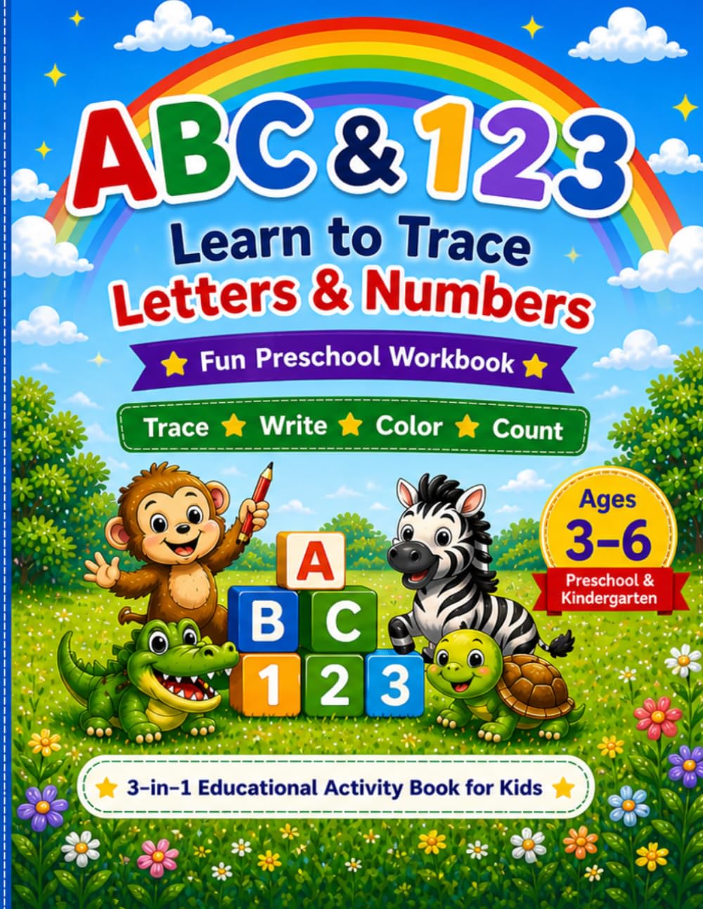 ABC & 123: Learn to Trace Letters & Numbers: Fun Preschool Workbook | Trace • Write • Color • Count | Ages 3–6