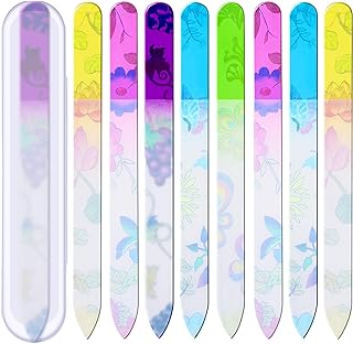 Mudder 8 Pack Glass Nail Files with Cases Double-Sided Crystal Fingernail Files for Natural Nails Colorful Floral Nail Buffers for Professional Manicure Supplies Care Tool Gifts for Women