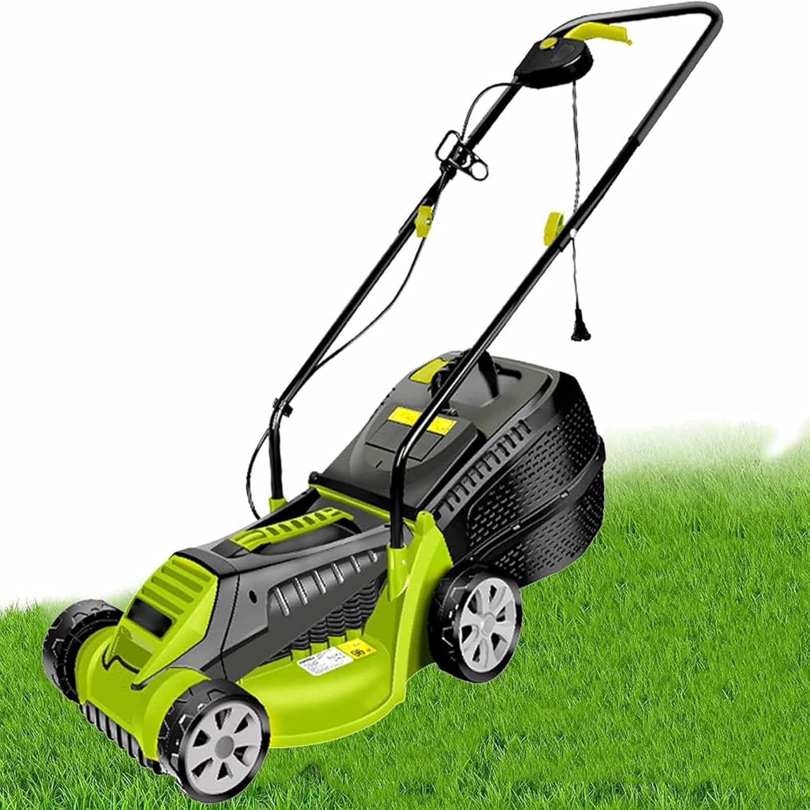 FfiMe Cortacésped Eléctrico, 1600W, Caja de Hierba Grande de 30L, Ancho de Corte de 32cm, 3 Alturas de Corte Ajustables (25-65mm), Plegable para Almacenamiento, para Jardines, Patios, Granjas