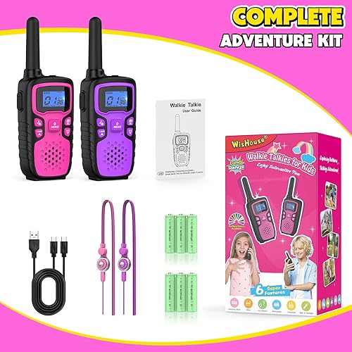Miniatura 9 de Wishouse Walkie Talkies para niños recargables de largo alcance, regalo de cumpleaños de Navidad para niñas de 4, 5, 6, 7, 8, 9 años, equipo de