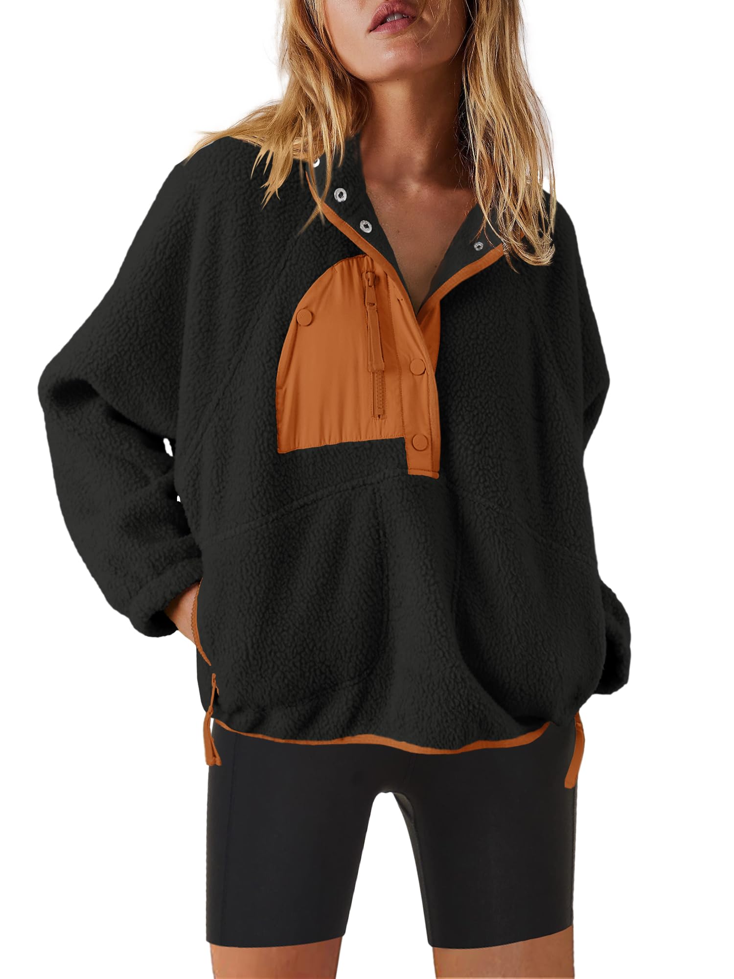 Nirovien Womens Fleece Pullover Long Sleeve Sherpa Jacket Button Down Fuzzy Sweatshirt Warm Outwear with Pockets