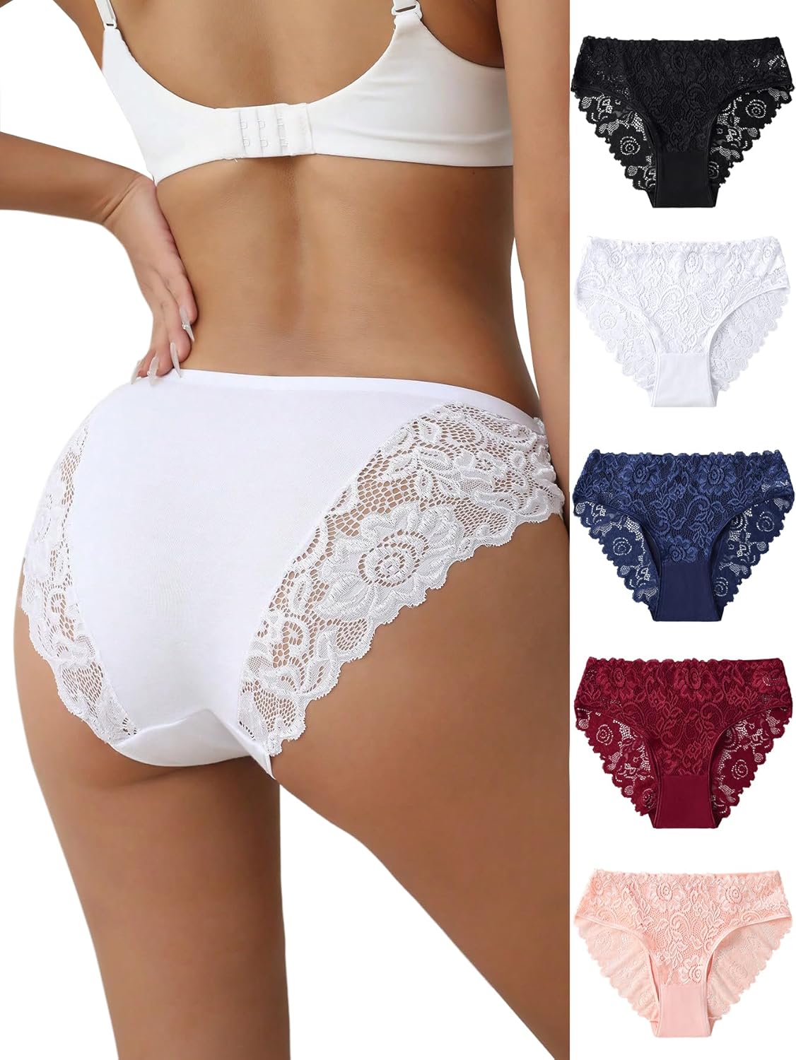 everyjoys Sexy Underwear Lace Panties for Women Bikini Underwear Hipster Underpants Lace Soft Breathe Briefs Multipack 5-Pack