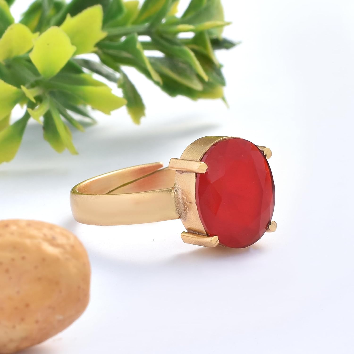 LMDPRAJAPATIS Natural Certified 8.25 Ratti / 7.85 Carat Ruby/Manik Panchdhatu Gold Plated Birthstone/Rashi Ratan Adjustable Ring for Men & Women (Red)