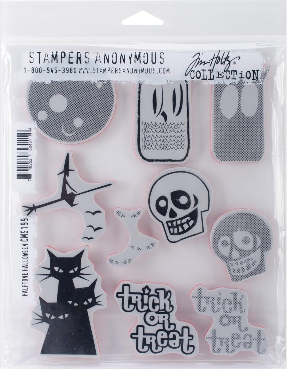 Stampers Anonymous Tim Holtz Cling Rubber Stamp Set, 7 by 8.5, Inch, Halftone Halloween