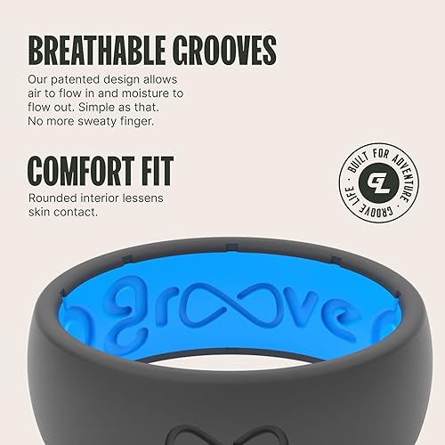 Miniatura 3 de Groove Life - Anillo de boda de goma transpirable para hombres, de silicona sólida, diseño único, cobertura de por vida, anillo de ajuste cómodo