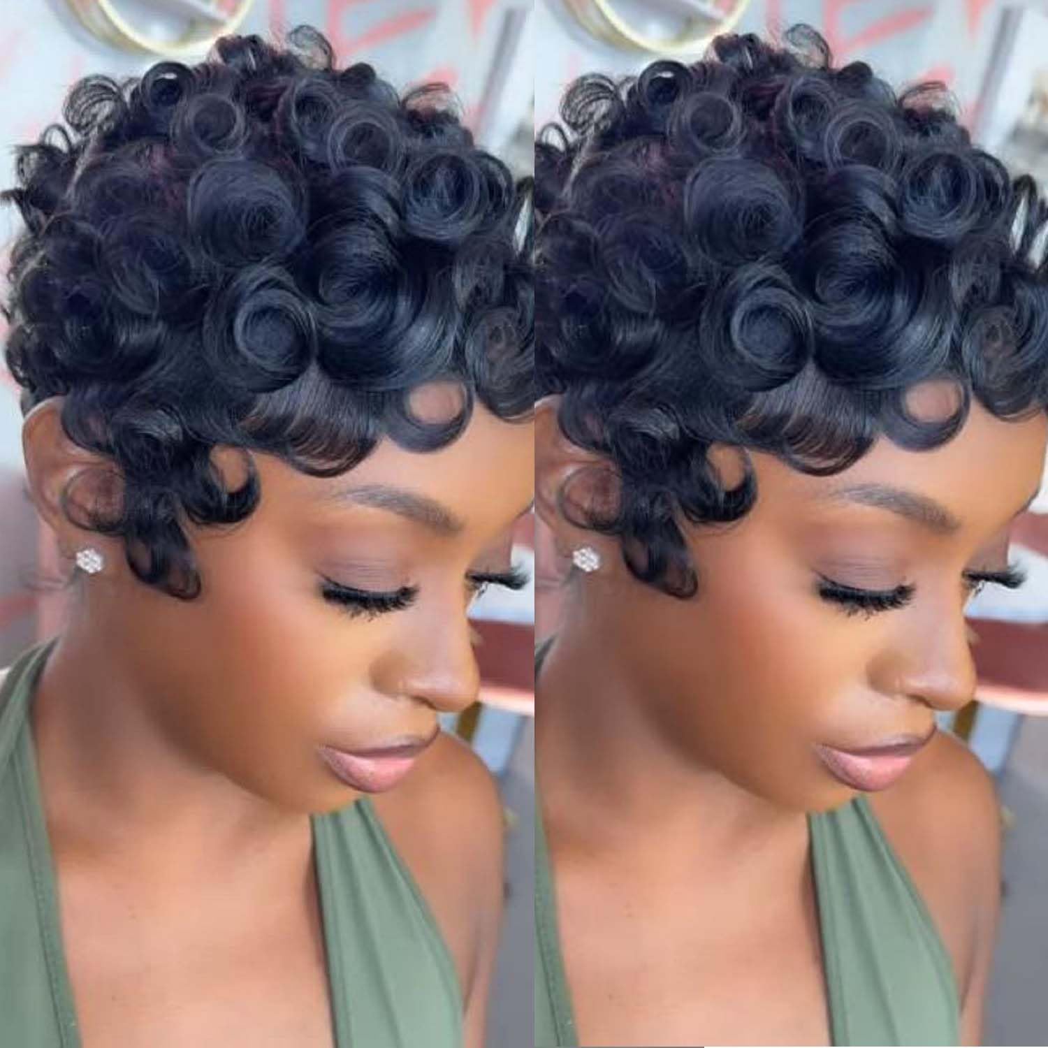 Pixie Cut Wig Human Hair Short Pixie Wigs for Black Women Human Hair Glueless Full Machine Made Wig Glueless Wear and Go Color 1B# Full Machine Made