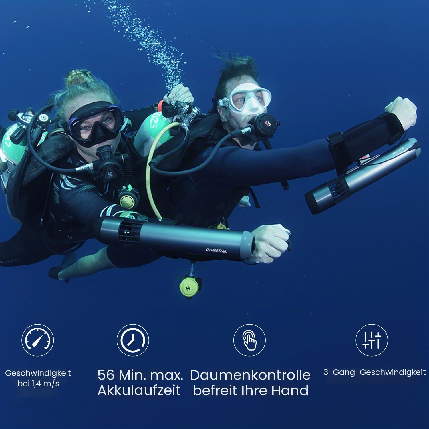 Waydoo Subnado Unterwasser-Scooter, Sea Scooter mit Daumensteuerung für SUP Paddle Board, Pool, Tauchen & Schnorcheln, kompakt & tragbar für Erwachsene & Kinder, Grau/Rot