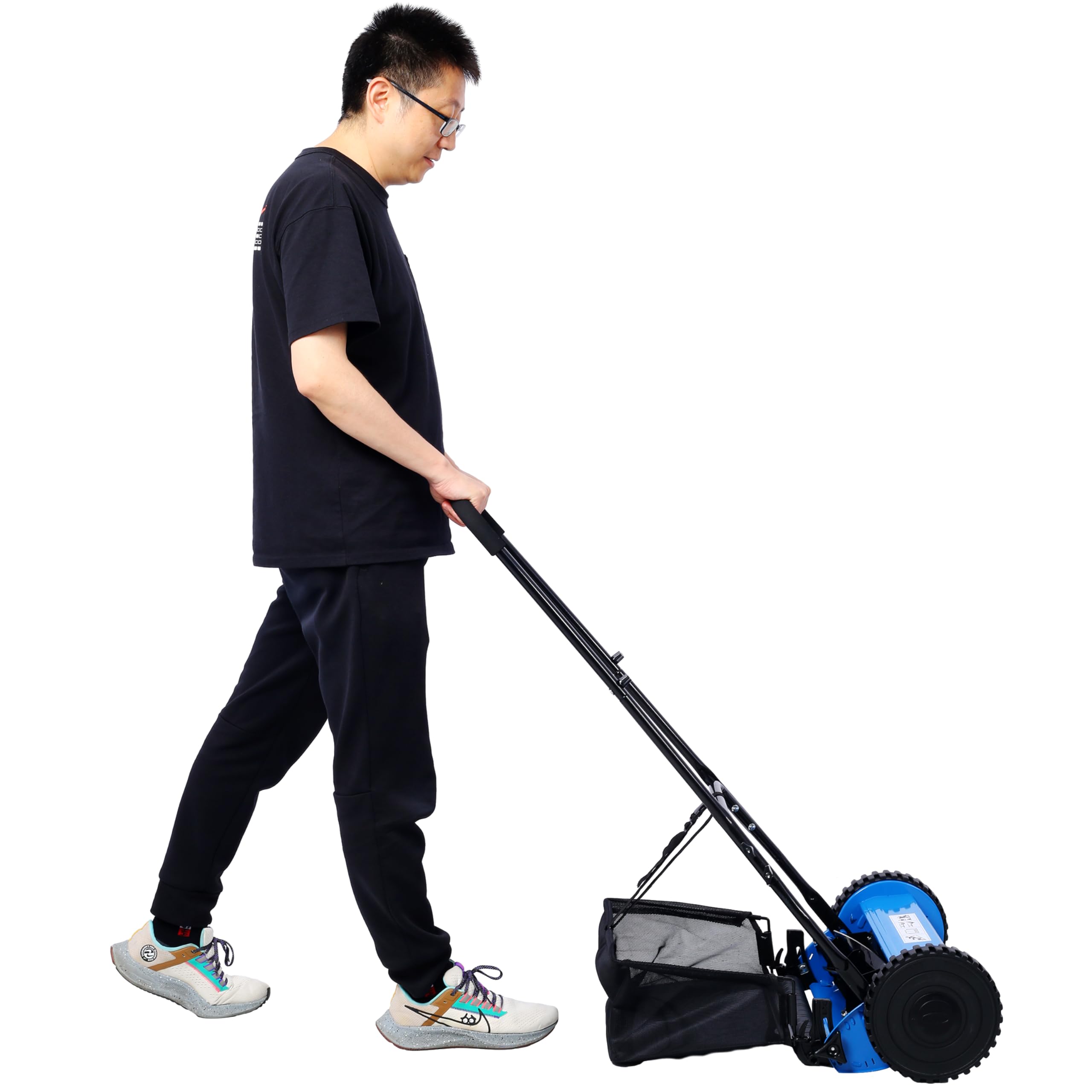 14-Inch Push Reel Mower for Small Lawns and Garden Maintenance, Features 5 Steel Blades for Efficient Cutting, Adjustable Cutting Height, Detachable Grass Catcher and Quiet Manual (Blue)
