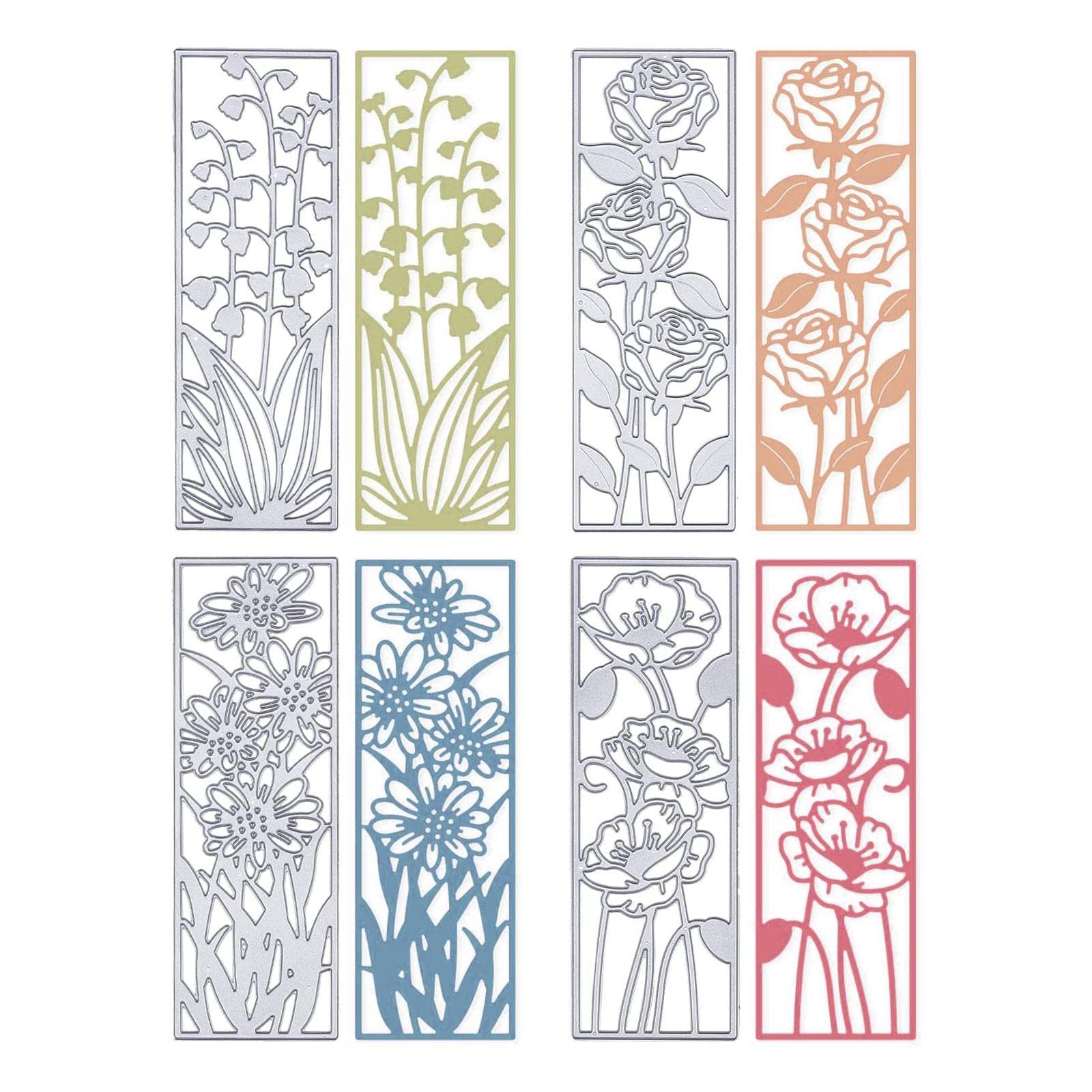 – 4 Pcs Flower Frame Cutting Dies Metal Assorted Flower Background Die Cuts Embossing Stencils Template for Scrapbook Album Paper Card Decor