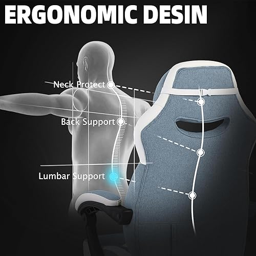 Miniatura 8 de Silla de juego Vonesse, silla de computadora de tela con colchón de muelles de bolsillo, silla de oficina con reposapiés y soporte lumbar de masaje,