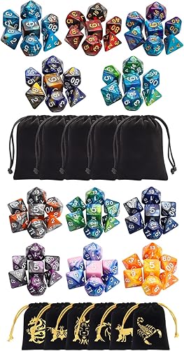 CiaraQ Juego de dados poliédricos con bolsas negras, compatible con juegos de mesa de Dungeons and Dragons DND RPG MTG