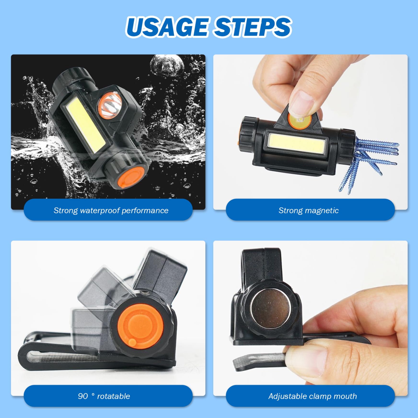 Luce LED Per Casco Da Saldatore - Faretto Impermeabile Con Morsetto E Magnete, Ricaricabile USB, Doppia Illuminazione, Rotabile A 90° - 4