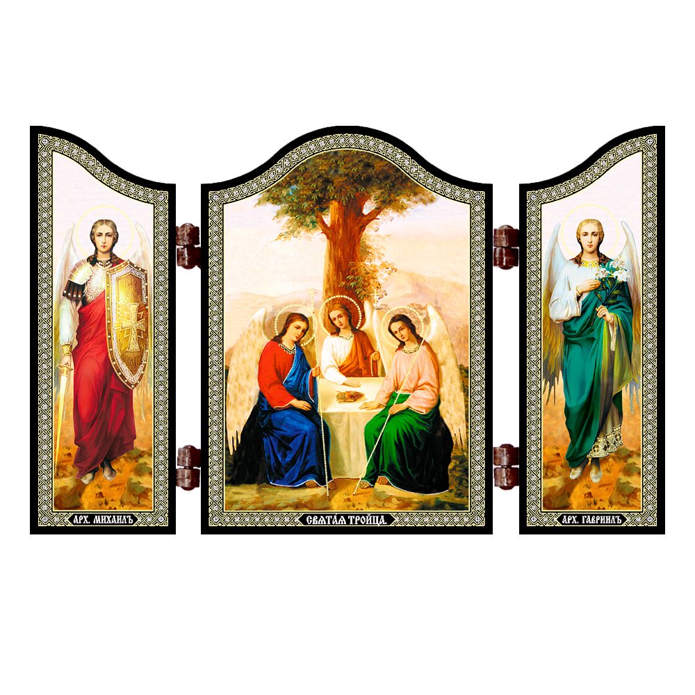 NKlausHoly Trinity Christian Icon, Svjataja Troica, Gold,silver,black, MDF-Holzplatte, Travel, 13.1 x 8.4 x 0.6 cm