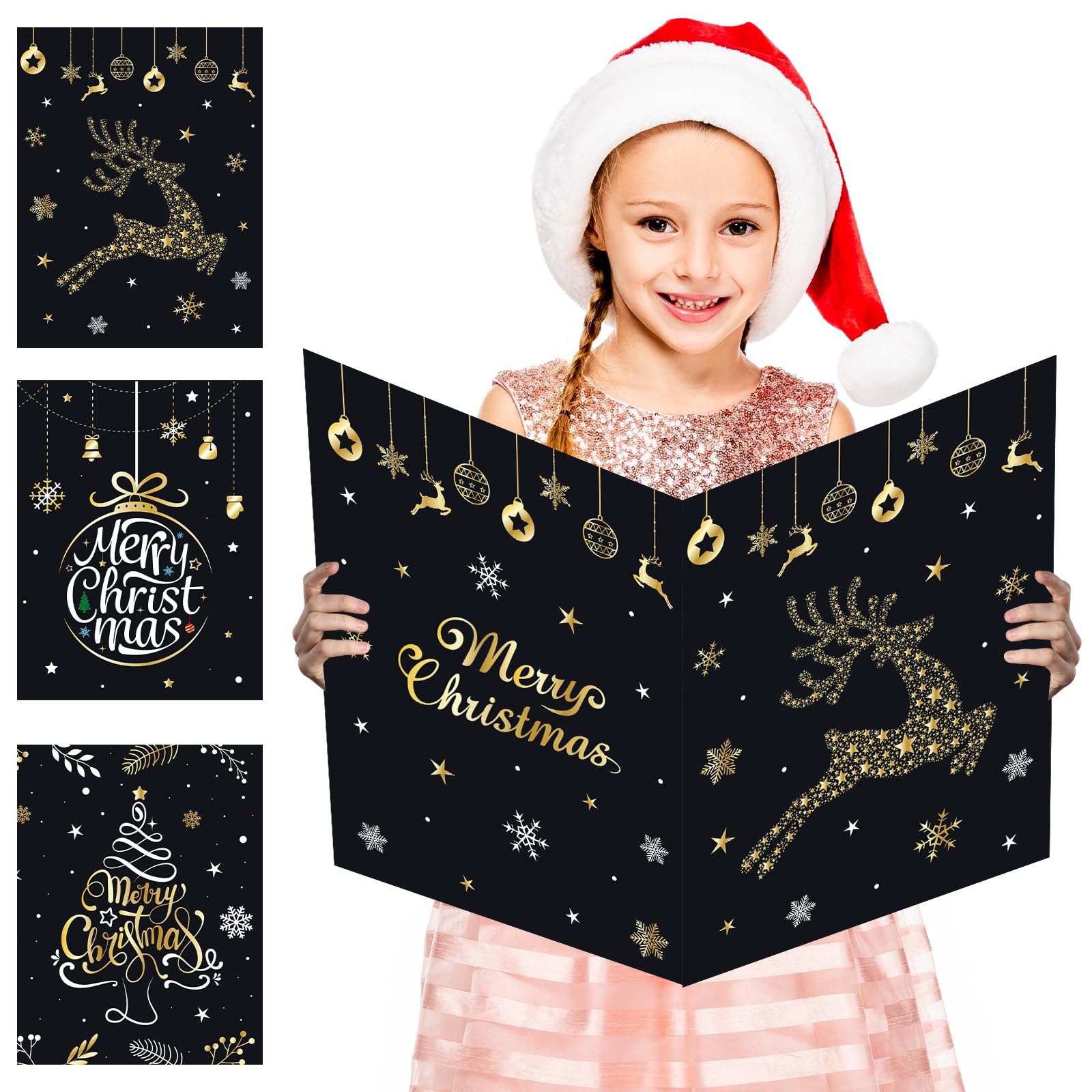 3 Pcs Jumbo Merry Christmas Greeting Cards With Envelope Decoration Extra Large Size 14 x 21 Inch Giant Christmas Cards Snowman Christmas Tree Santa