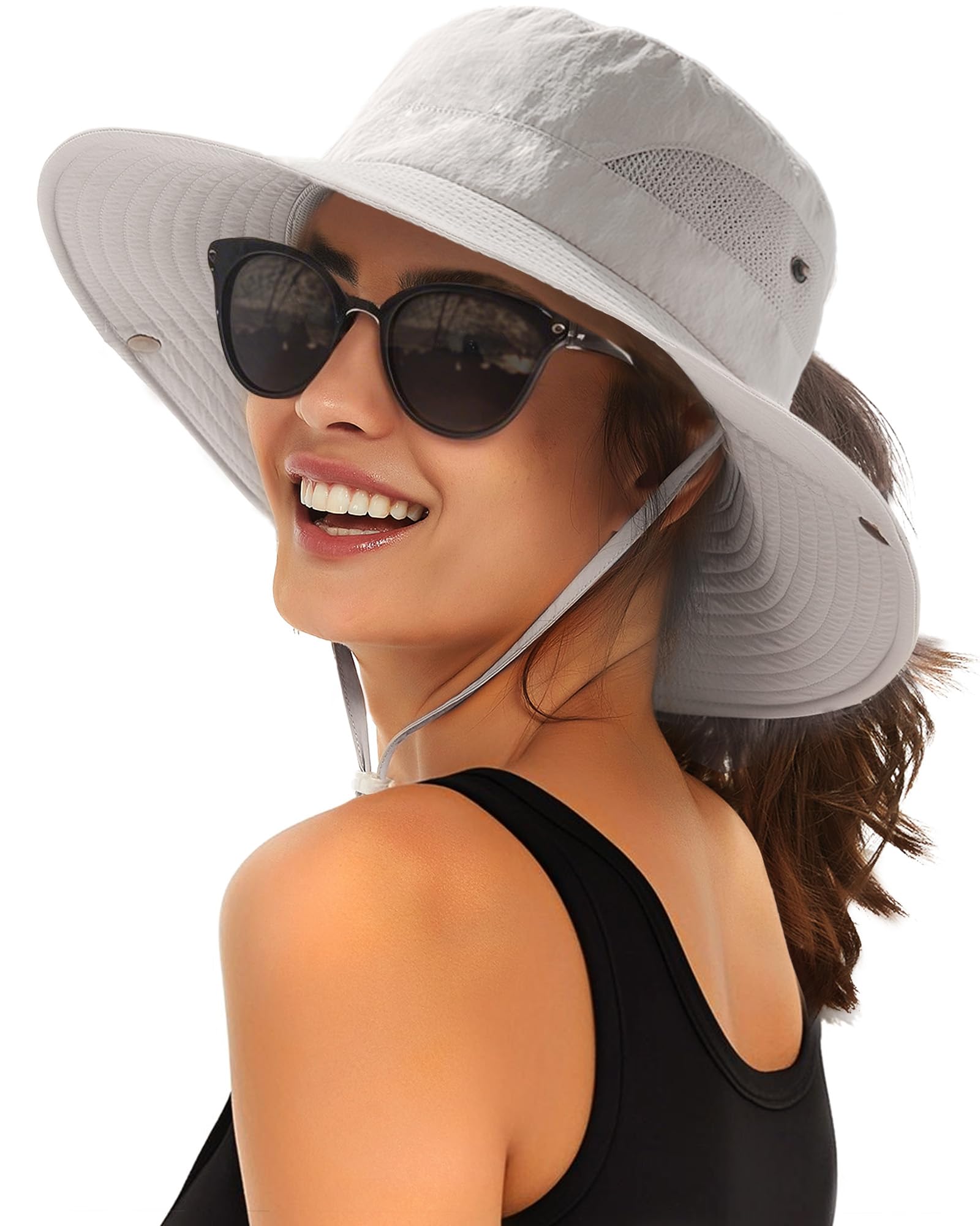 FURTALKWomens Sun Hat with Ponytail Hole Beach Hiking Summer Wide Brim UPF  80+ Outdoor Protection Foldable Bucket HatOEKO-TEX STANDARD 100
