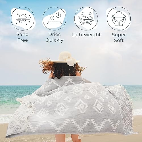 Miniatura 3 de Mebien - Toalla de baño turca para la playa, peshtemal de lujo para spa, piscina, baño, arena, juego de toallas de 100% de algodón para manta,