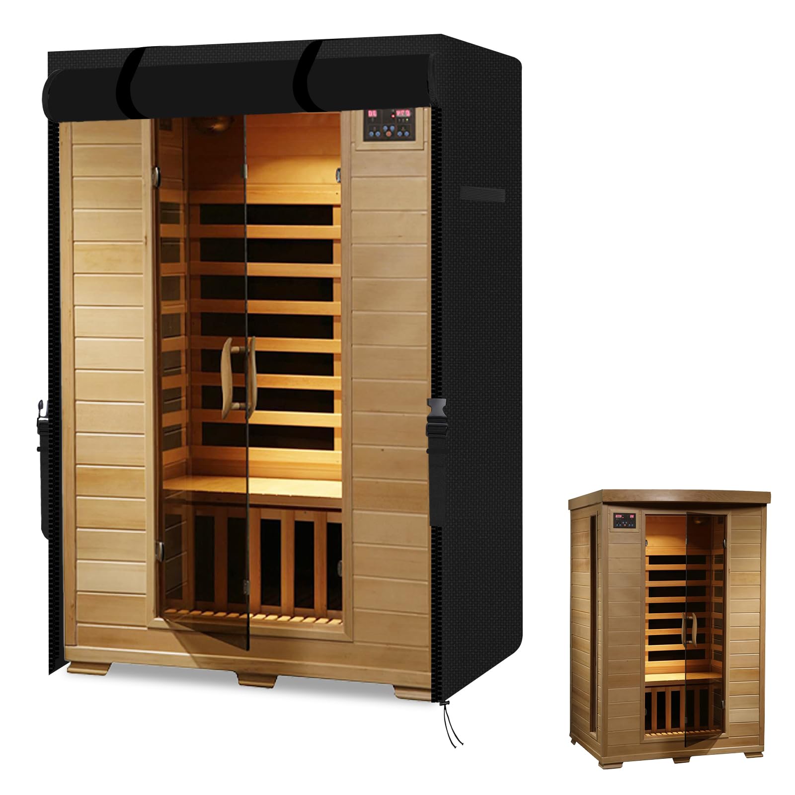 Outdoor Sauna Cover, Wood Sauna Cover, 600D Heavy Duty Oxford Cloth UV Protection & Windproof, Waterproof Saunas Covers, for Wood Infrared 2 Person (48"x45"x74")