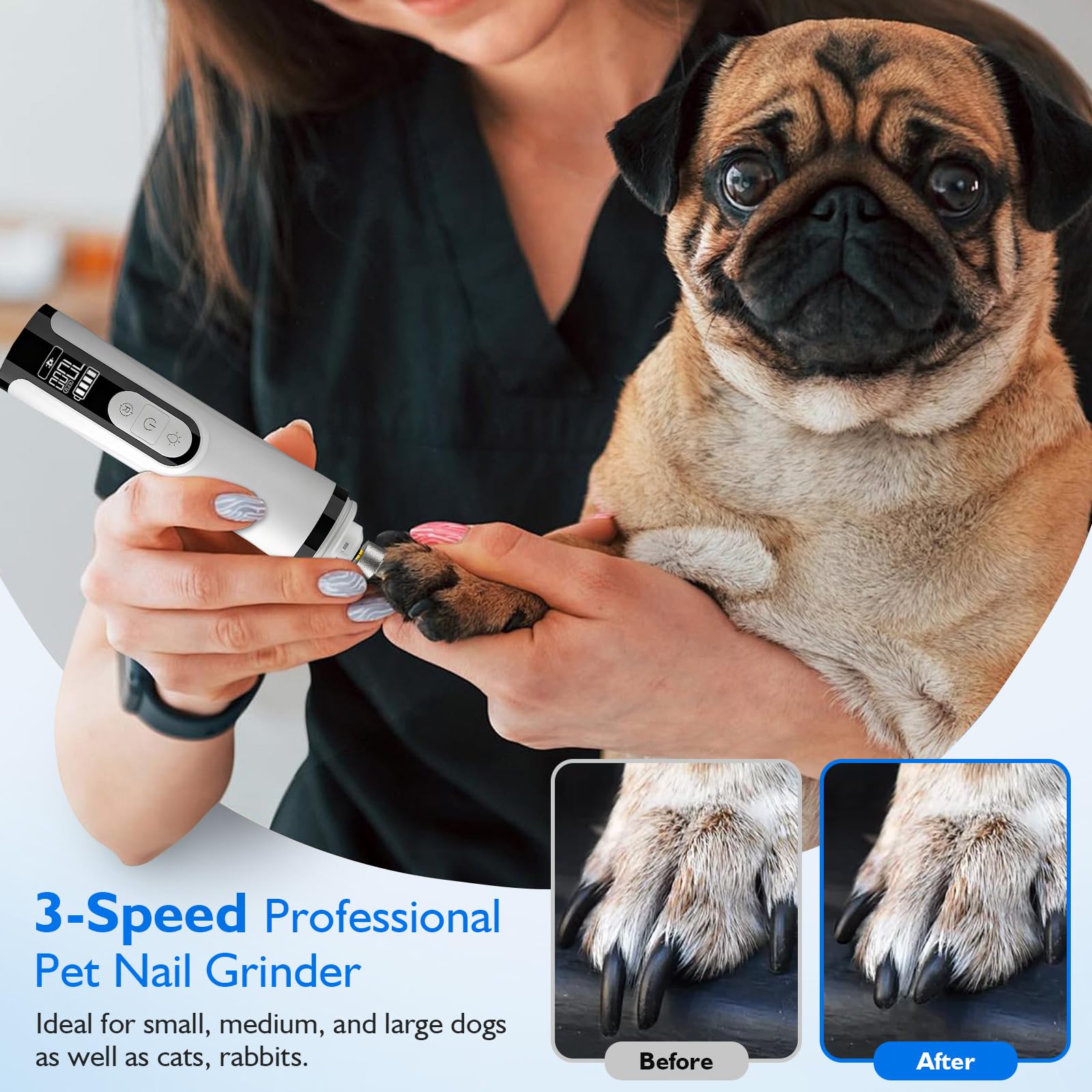 Silent Groom Pro Nail Grinder, 2025 New Nail Grinder for Dogs and Cats with Led Light & 3 Speeds, 2000mah USB Rechargeable Dog Nail Trimmer for Thick Nails - image 4