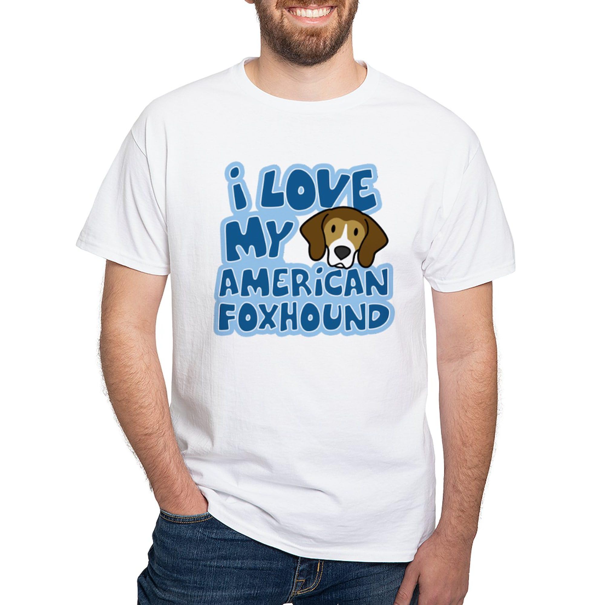 CafePress I Love My American Foxhound T Shirt (Cartoon) Men's 100% Cotton, Classic Graphic White T-Shirt