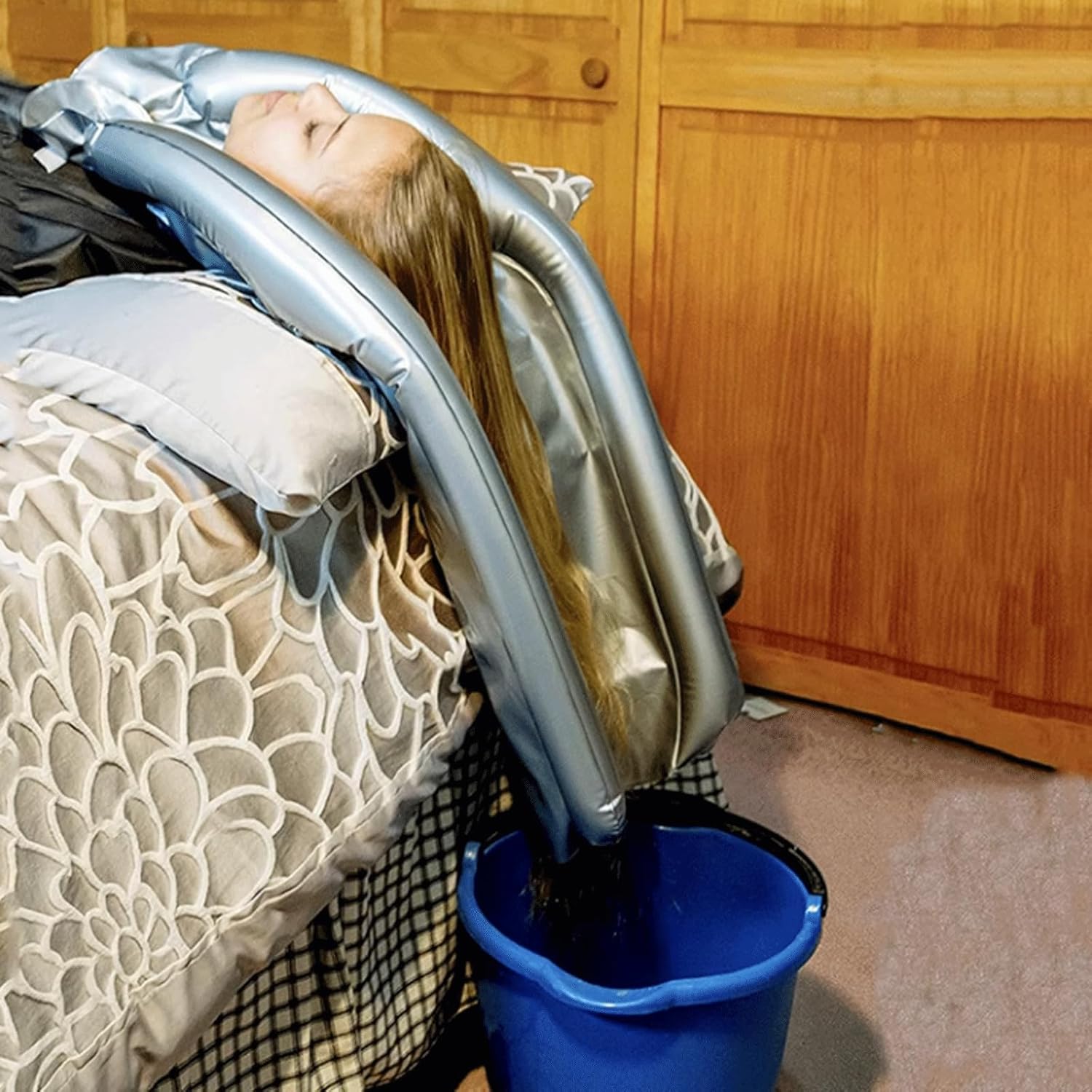 Hair Wash Tub Hair Washing Sink Inflatable Shampoo Tray Home Bedside Cleaning Supply for Elderly Seniors Bedridden Handicapped Hair Wash Tray