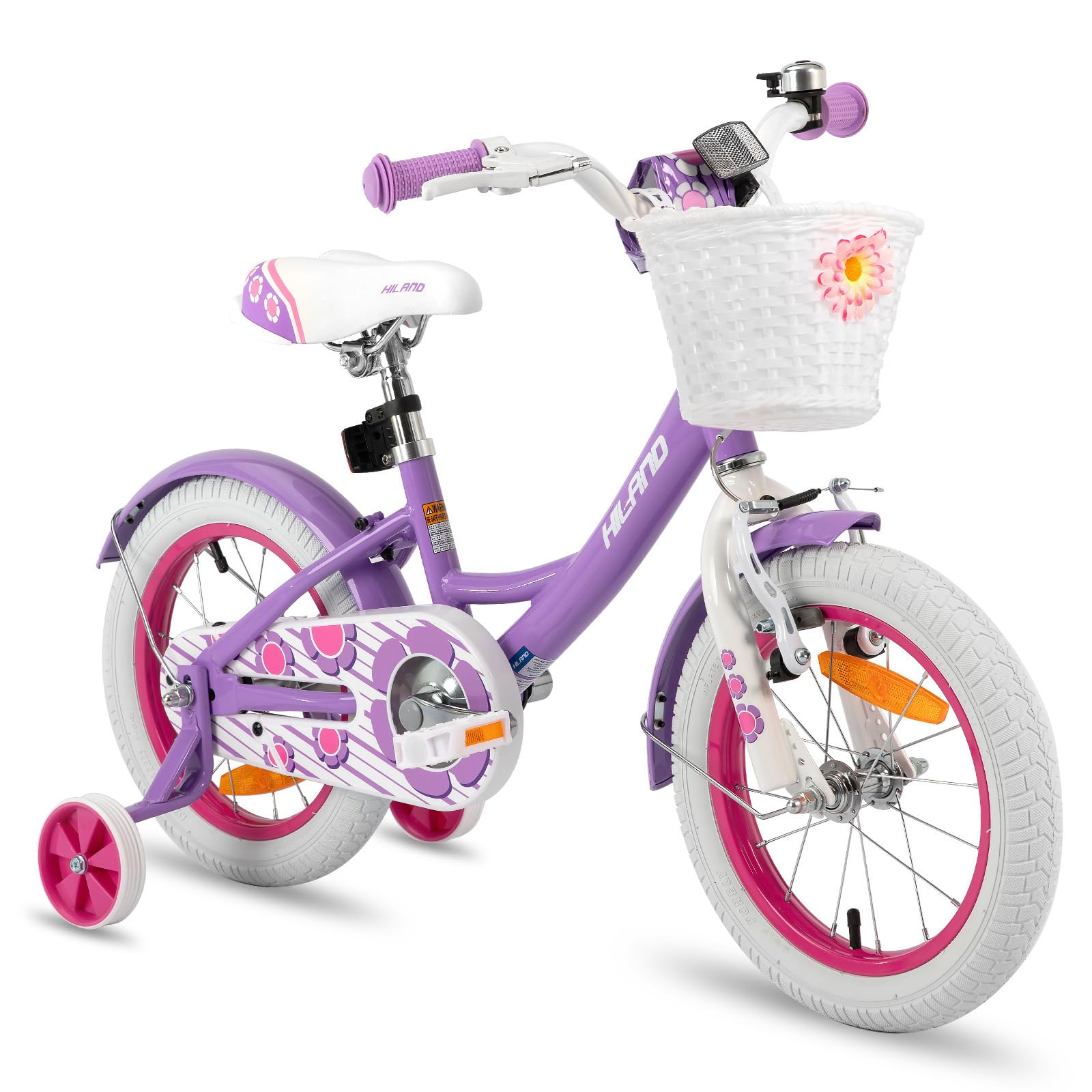 HH HILAND Girls Bike for Toddlers and Kids Age 2-4 Years Old, 12 Inch Kids Bike for Boy and Girl with Training Wheels Basket Bell Rear Rack Purple