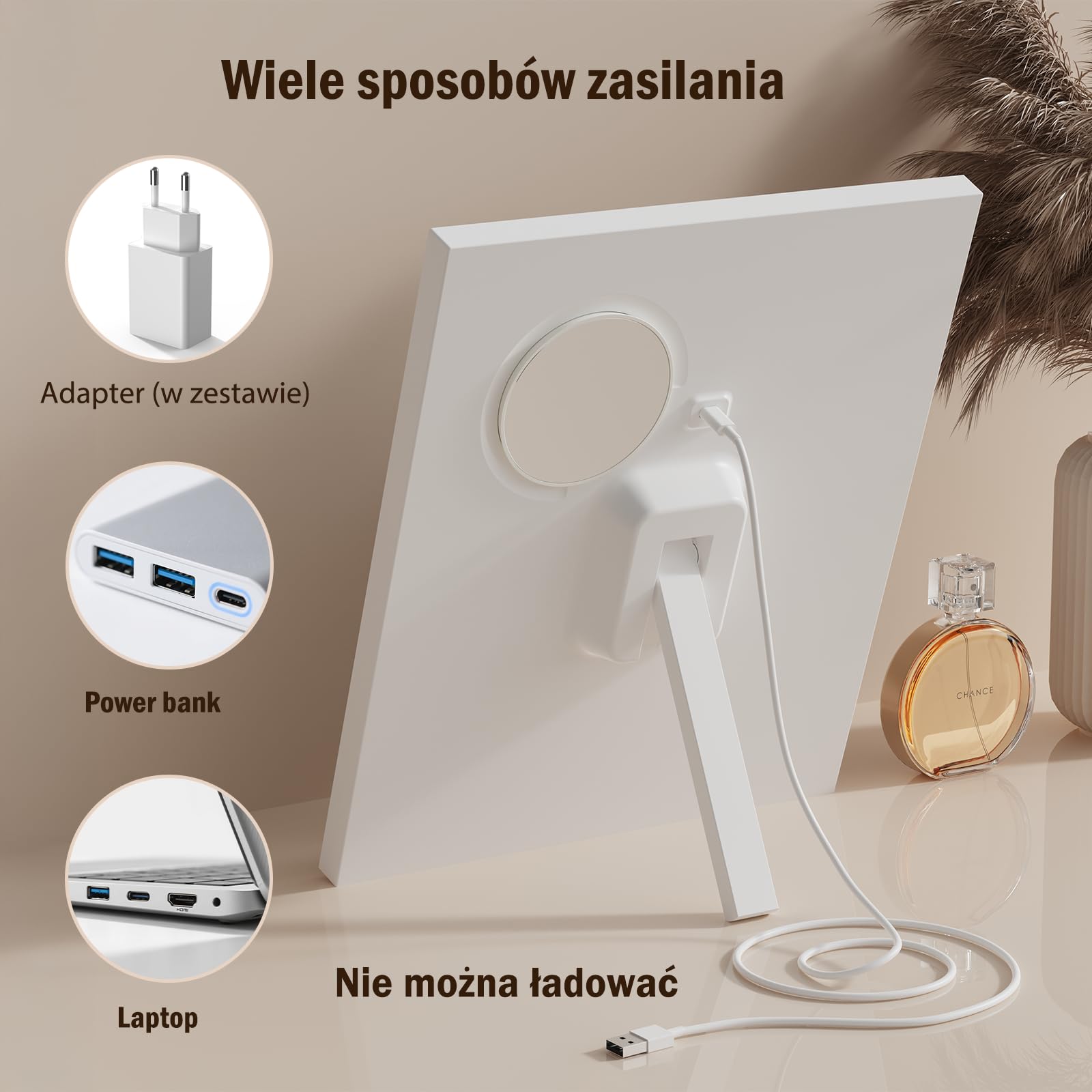 ANTENLICHT Schminkspiegel mit Beleuchtung, Dimmbar Schminkspiegel mit 10X Vergrößerung, 3-Farbig Schminktisch Spiegel mit Licht, Moderner Kosmetikspiegel mit Touch-Steuerung, 30x 25cm, Weiß