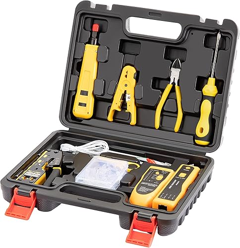 Kit de herramientas de red, RJ45 Crimp Tool kit Pass Through Crimper Cat6 Cat5 Cat5e Herramienta de prensado, Rastreador de cables, Herramienta de