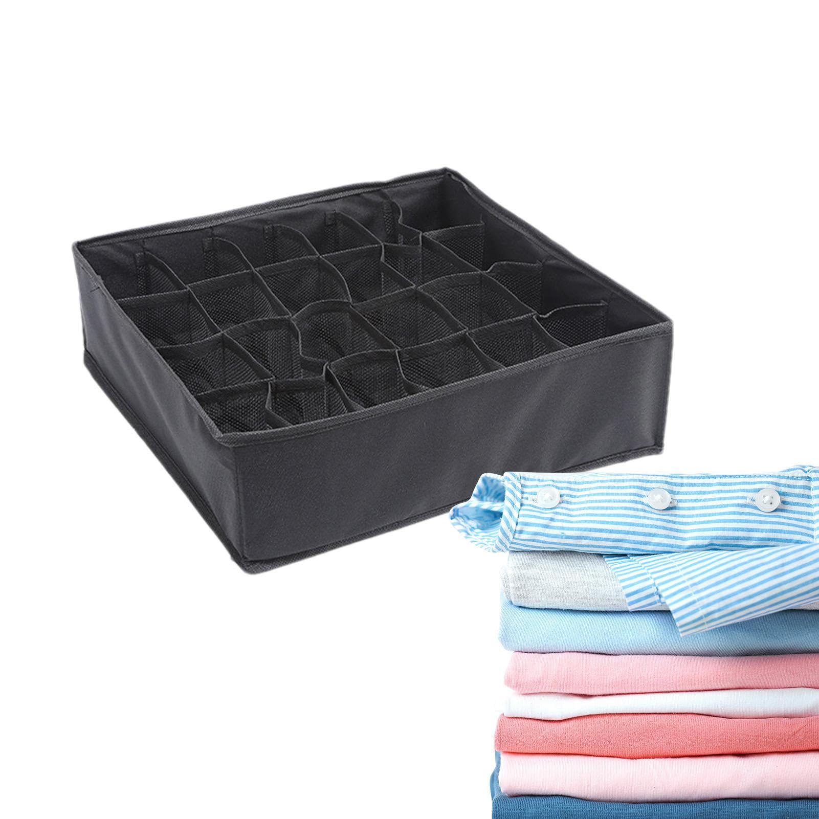Veeteah 24 Grids Black Drawer Organizers For Clothing - Folding Organizer For Underwear | Cationic Drawer Organizer With Multi Grids For Panties, Ties, Belts, Scarves, Handkerchiefs