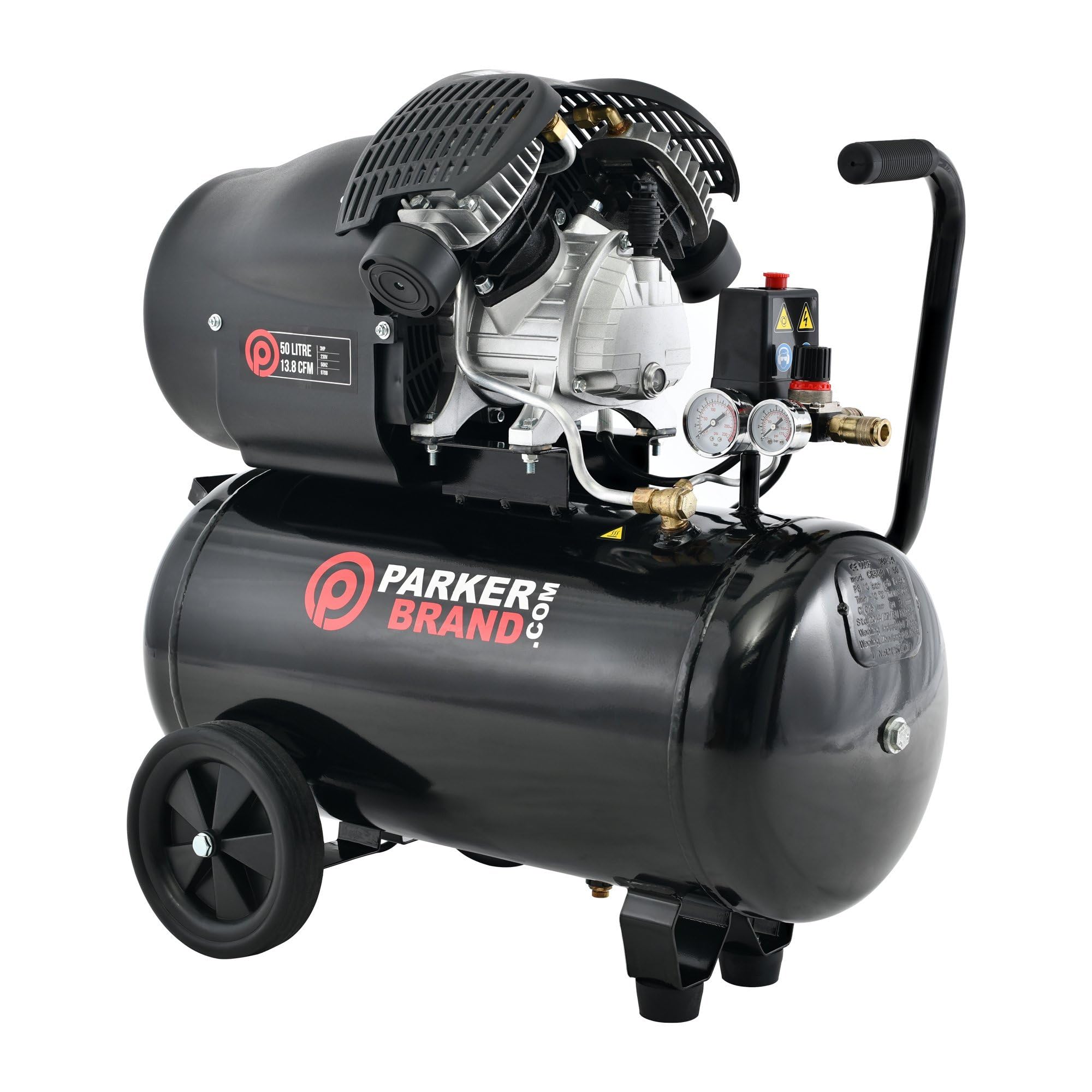 Parkerbrand.com Black 50 Litre Direct Drive Air Compressor - 13.8 Cfm, 3.0 Hp, 50L