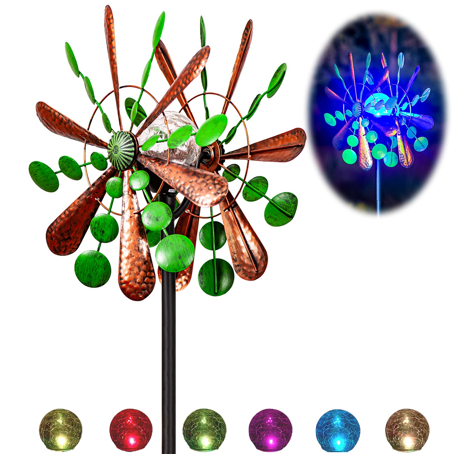 Solar Wind Spinner Golden Aviator2 Multi-Color Seasonal LED Lighting Solar Powered Glass Ball with K