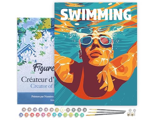 Figured'Art Pintar por Numeros Adultos con marco Póster Deportivo de Natación