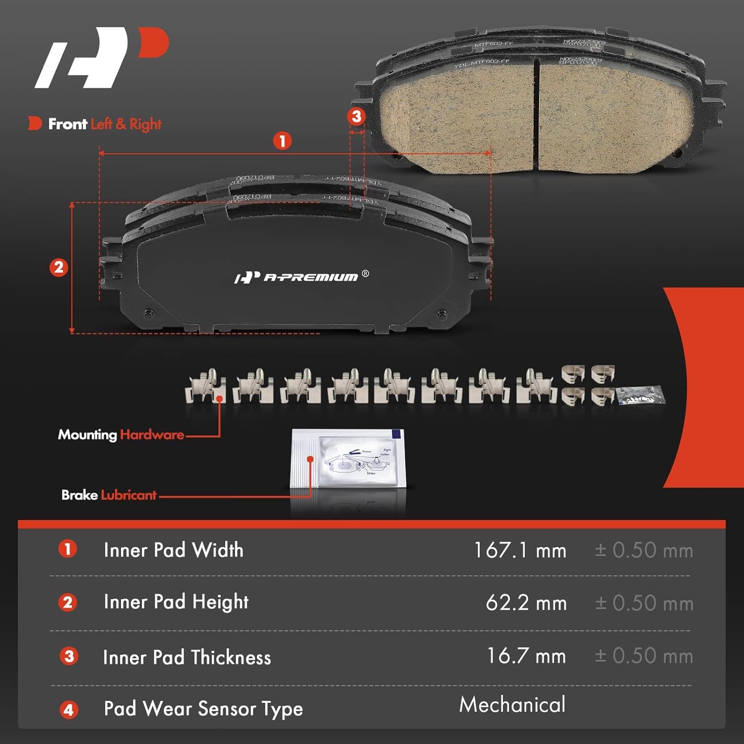 A-Premium Front Ceramic Brake Pads Set Compatible with Jeep KJ/KK/KL Series Cherokee 2014-2022, 4-Pack