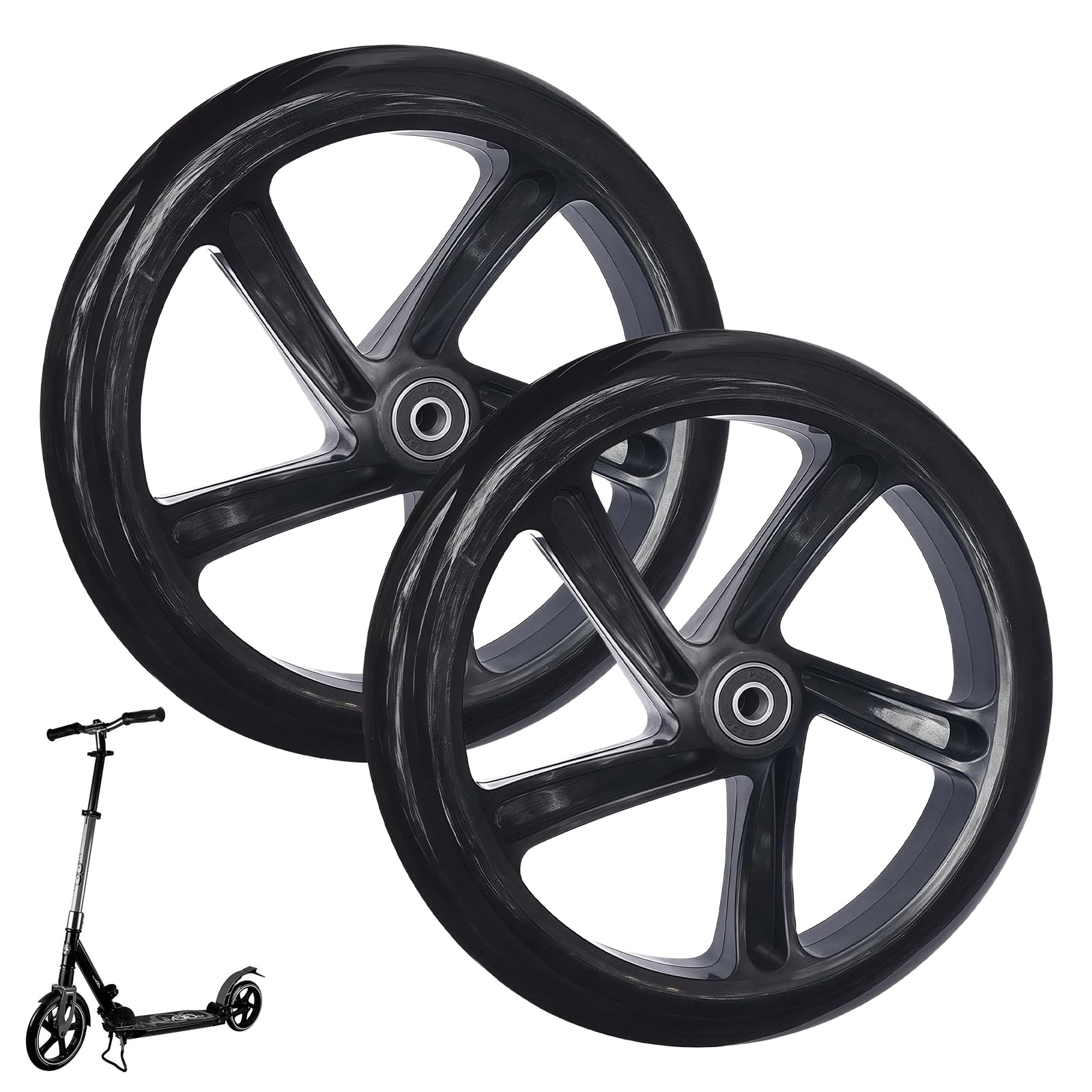 Lot de 2 roues de rechange pour scooter 200 mm avec roulement ABEC-9, roues antidérapantes pour scooter de ville et scooters de