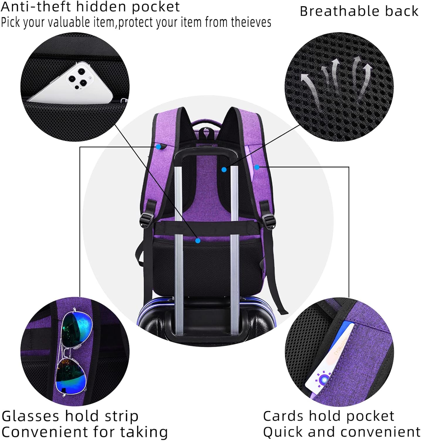 DUSLANG 17 Inch Laptop Backpack for Travel Water Resistant College Backpack for Women Laptop Bag with USB Charging Port Work Backpack,Purple - Image 5
