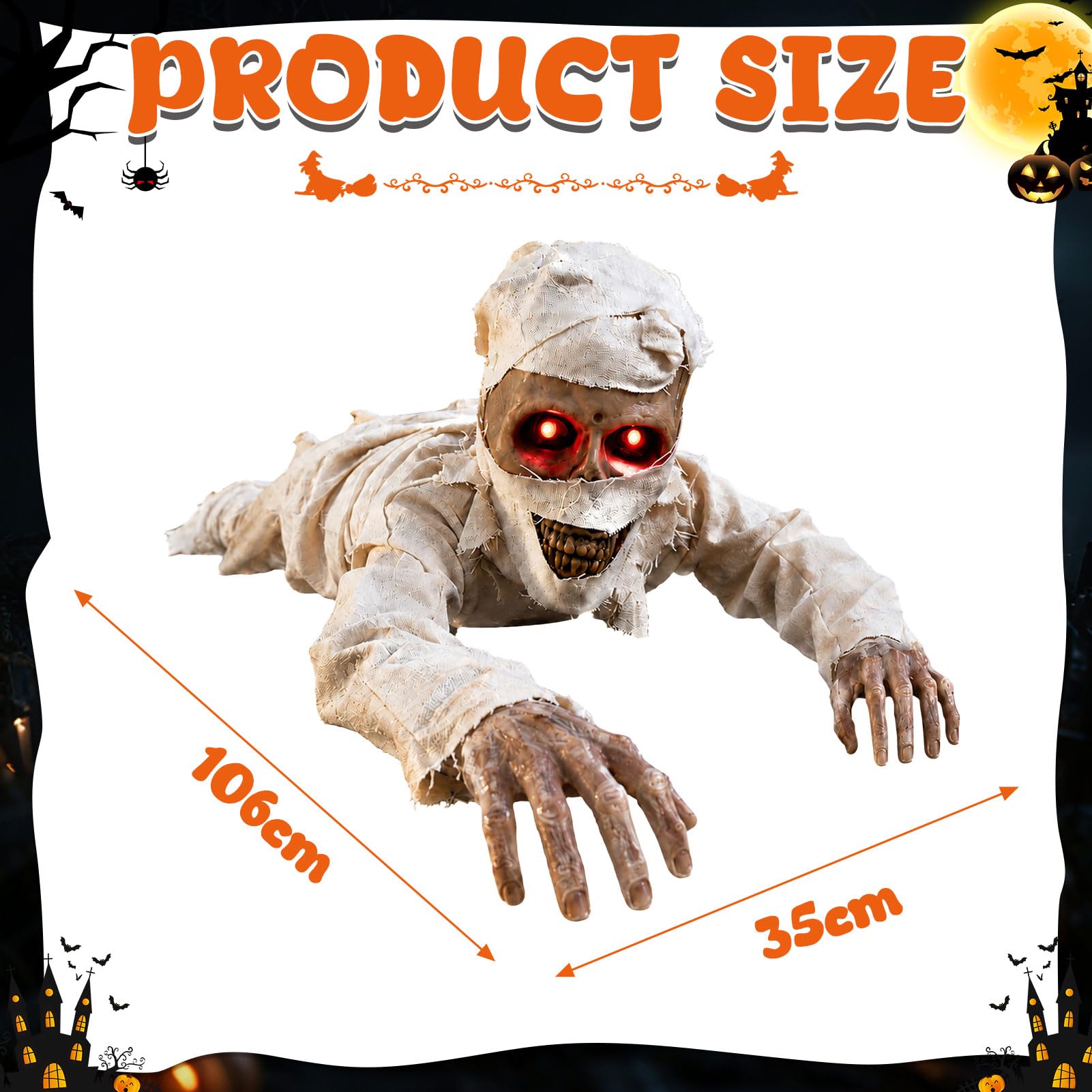 Animatronic - Mummia strisciante per Halloween, 106 cm, decorazione per