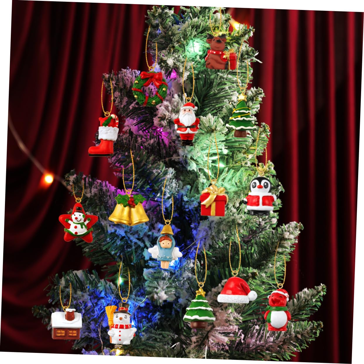 Alipis Adventskalender mit 24 Hängenden Kunstharz Anhängern zum Aufhängen Weihnachtsbaumschmuck mit Countdown Funktion zum Dekorieren von Bäumen und Räumen