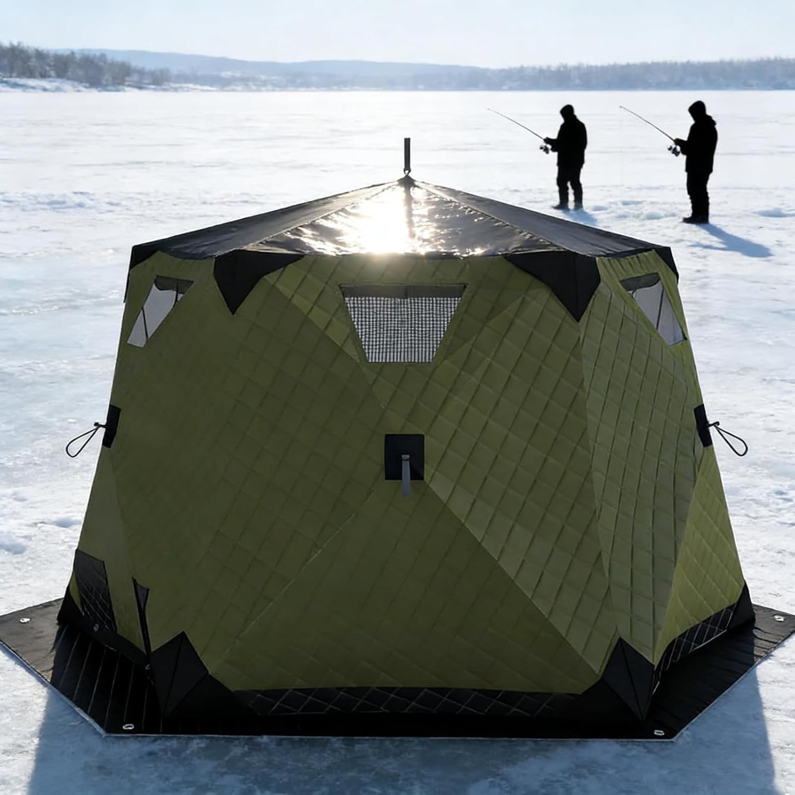 Ice Fishing Shanty, Ice Fishing Camping Tent, Pop-Up Fish Tent, Pop-Up Rope Structure, High-Density Oxford Cloth, W/Handbag and Insulated Layer, for Winter Camping Fishing