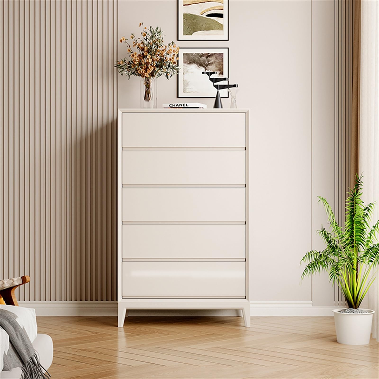 disegni di stoccaggio Cassettiera a 5 cassetti Comò di lusso leggero Camera da letto in legno massello a cinque Credenza decorativa for soggiorno moderna