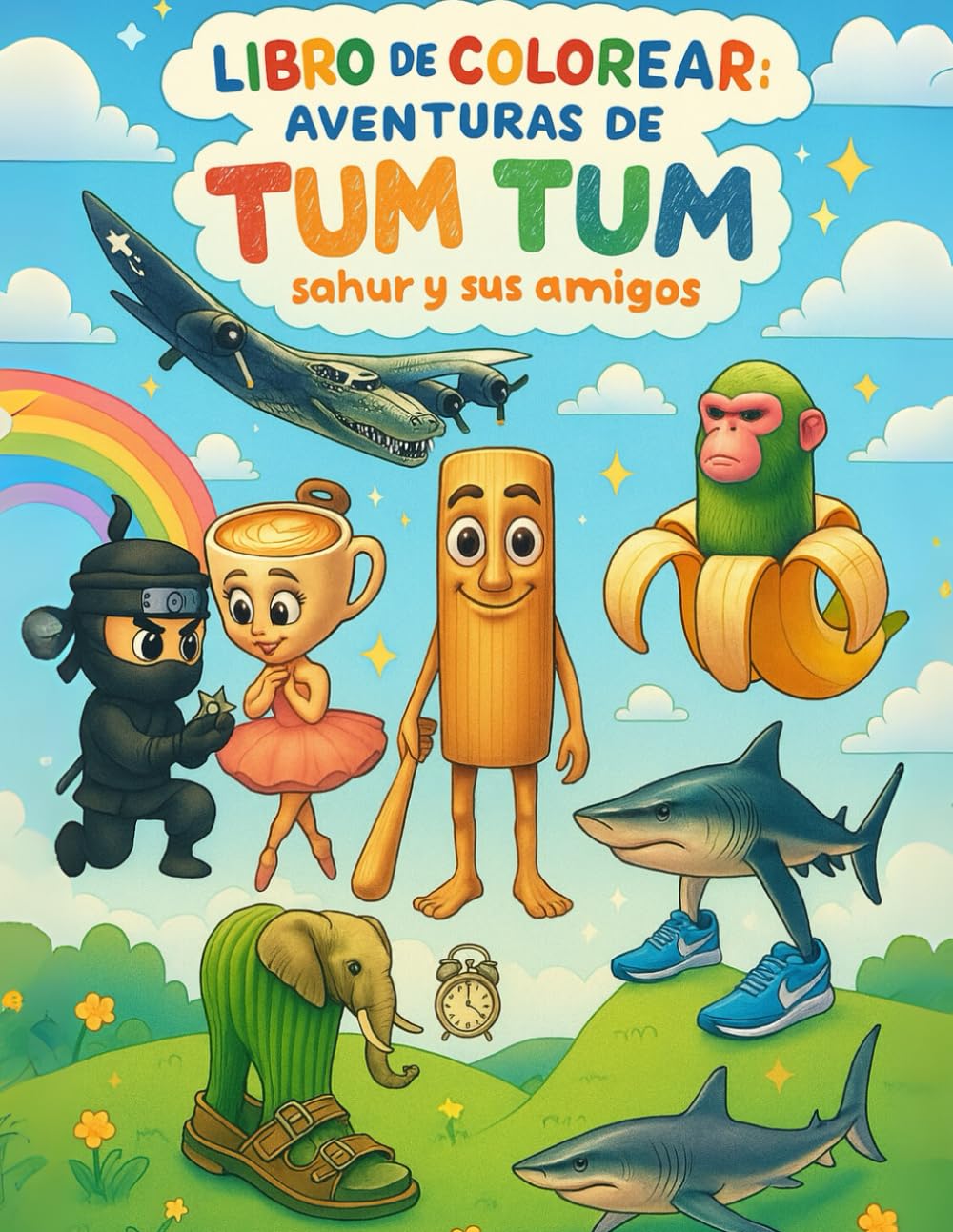 Tun Tun Sahur y sus Aventuras - Libro de colorear: Colorea las aventuras de este meme y sus amigos alocados.