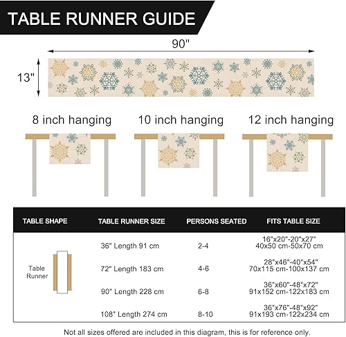 Miniatura 6 de Seliem Camino de mesa de copos de nieve azul dorado para invierno, bufanda de mesa de granja, hogar, cocina, comedor, decoración navideña, arpillera